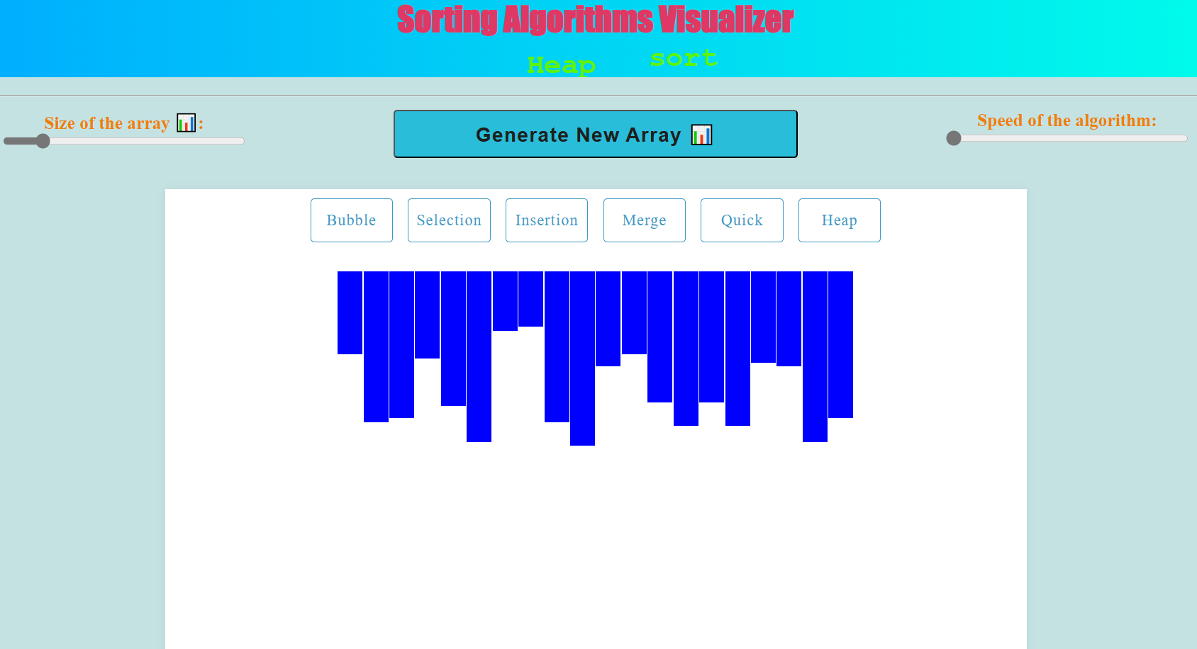 screenshot of the sorting algorithm visualizer